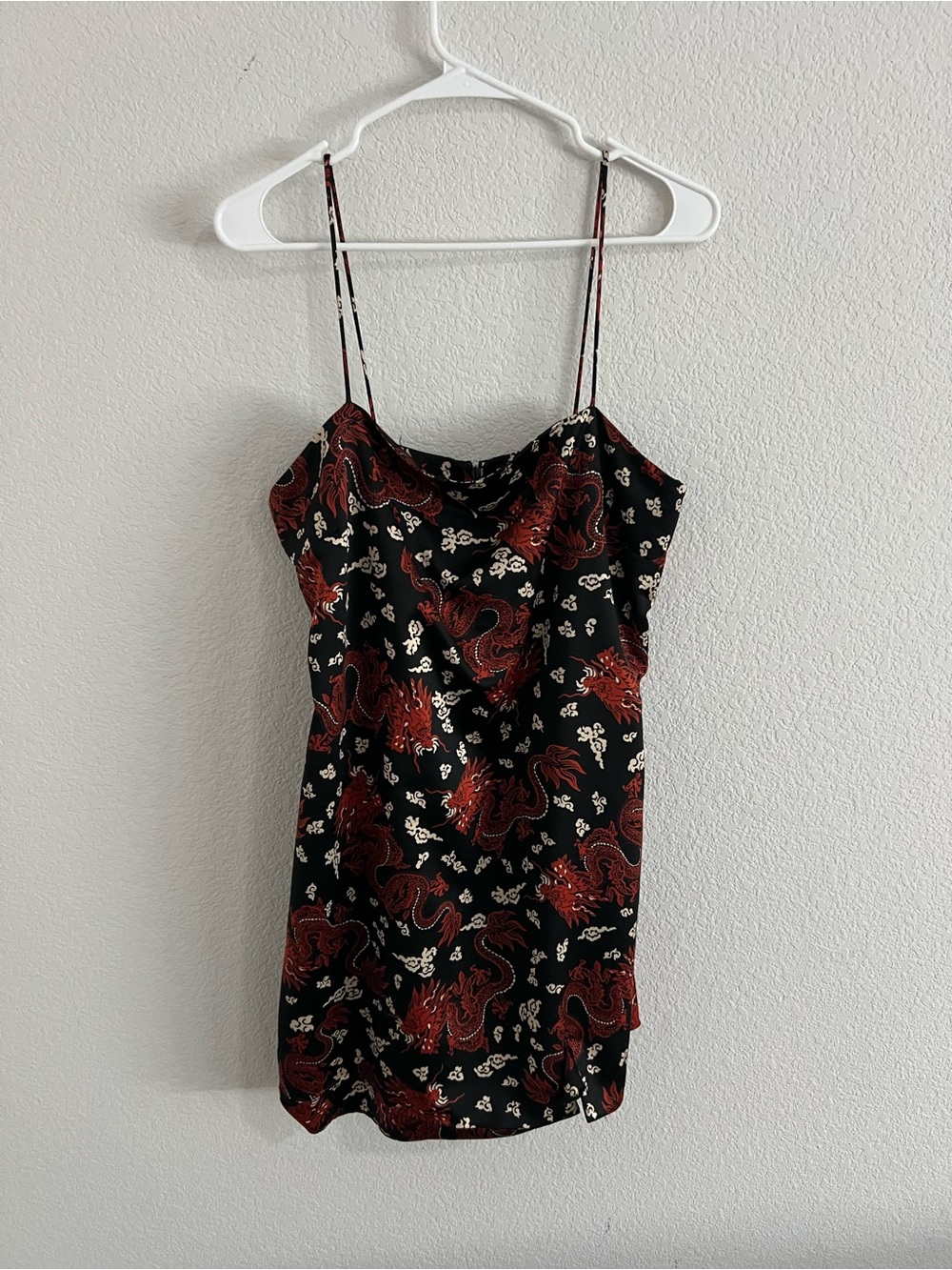 Zara Black Slip Dress with Red Dragon Print
